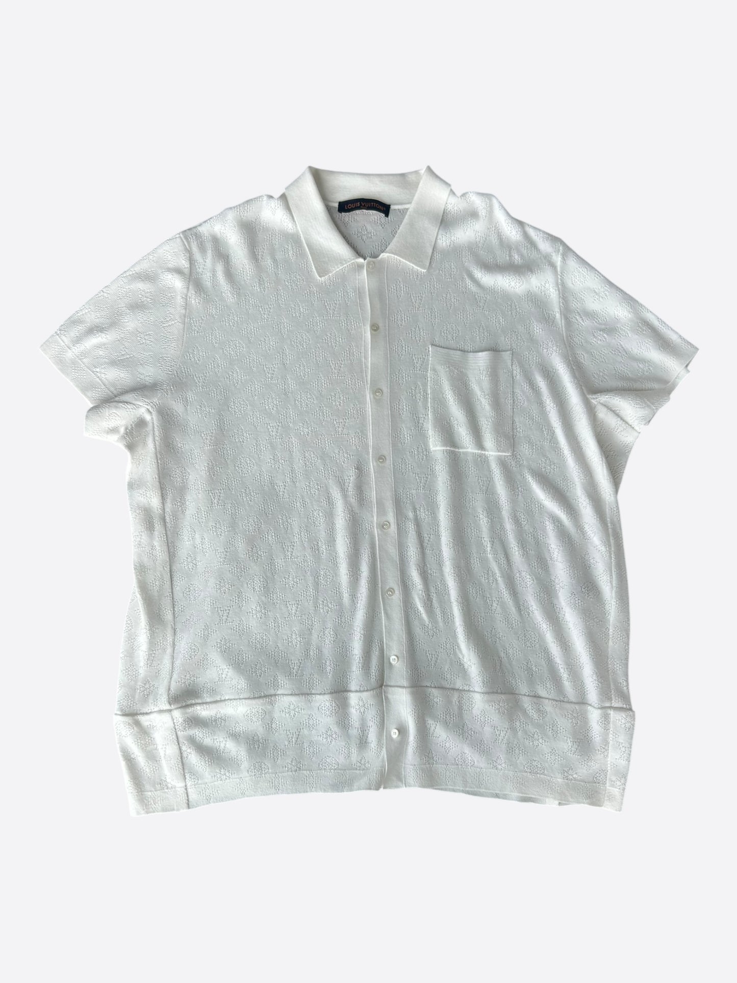 Louis Vuitton White Perforated Monogram Knit Shirt