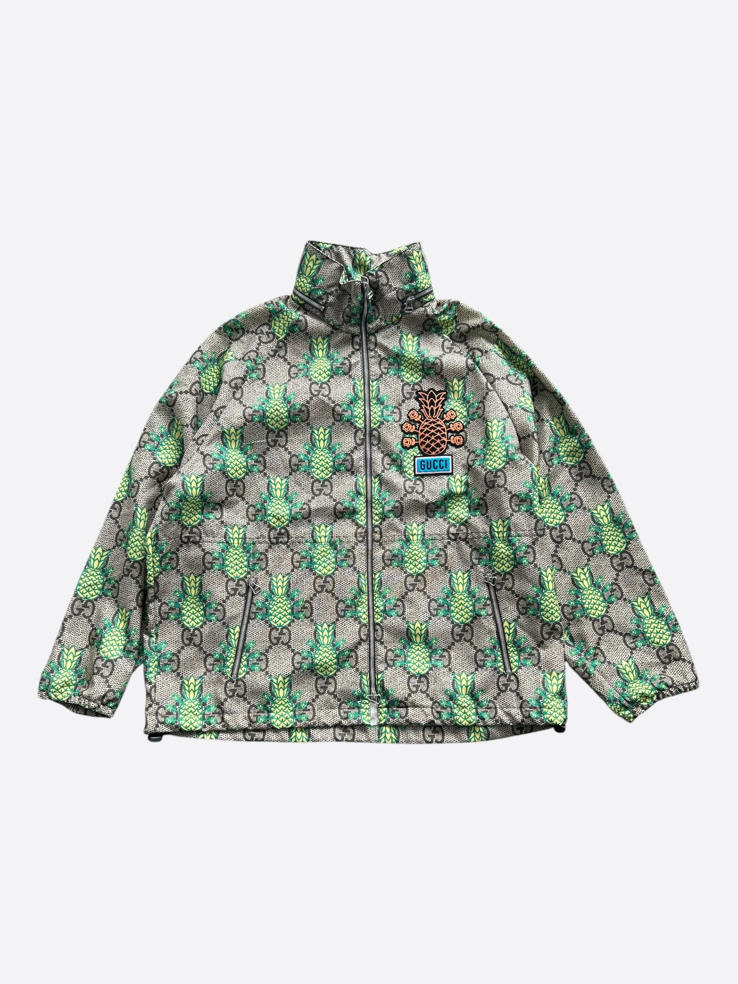 Gucci Beige & Green Pineapple GG Monogram Jacket