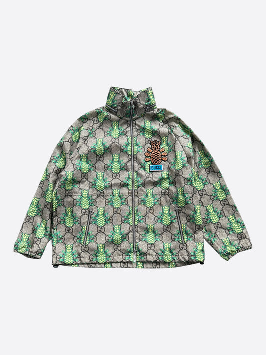 Gucci Beige & Green Pineapple GG Monogram Jacket