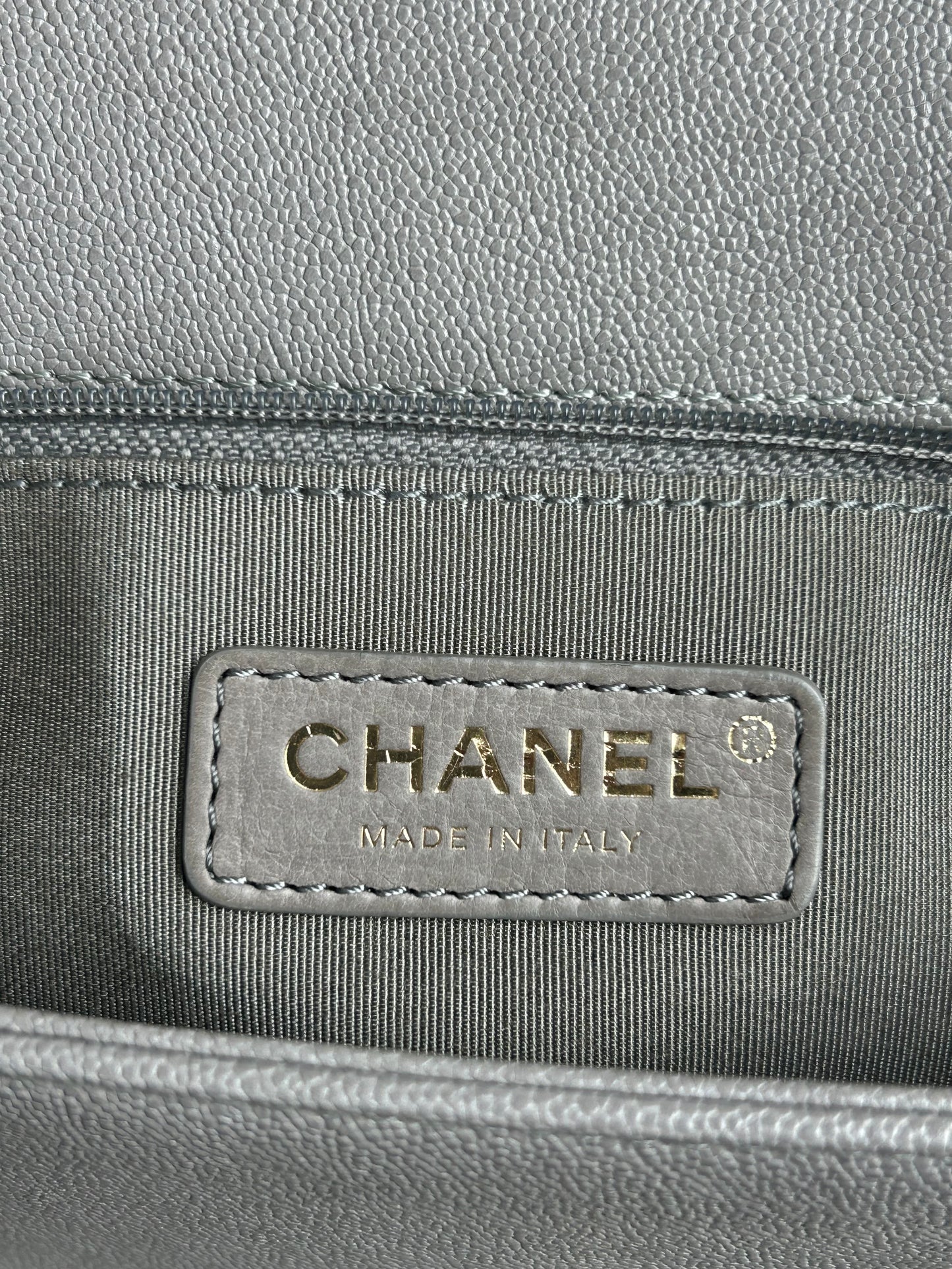 Chanel Light Grey Quilted Caviar Large Boy Bag