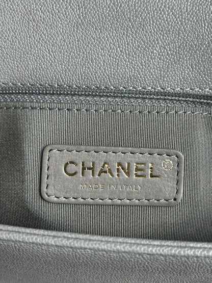 Chanel Light Grey Quilted Caviar Large Boy Bag