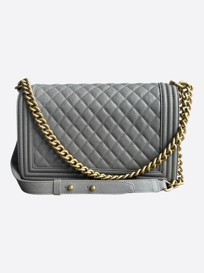 Chanel Light Grey Quilted Caviar Large Boy Bag