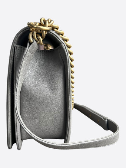 Chanel Light Grey Quilted Caviar Large Boy Bag