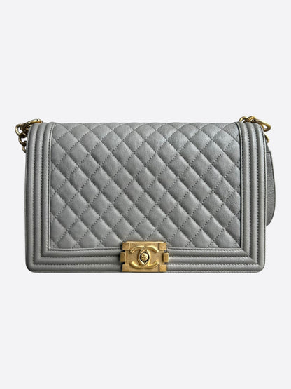 Chanel Light Grey Quilted Caviar Large Boy Bag