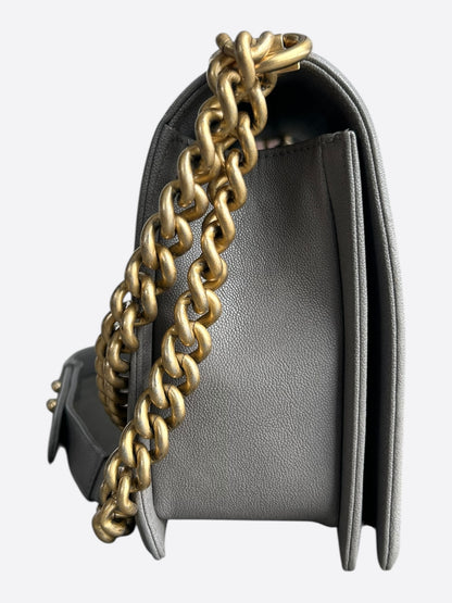 Chanel Light Grey Quilted Caviar Large Boy Bag