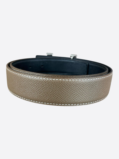 Hermes Etoupe & Black Palladium Reversible Constance Belt
