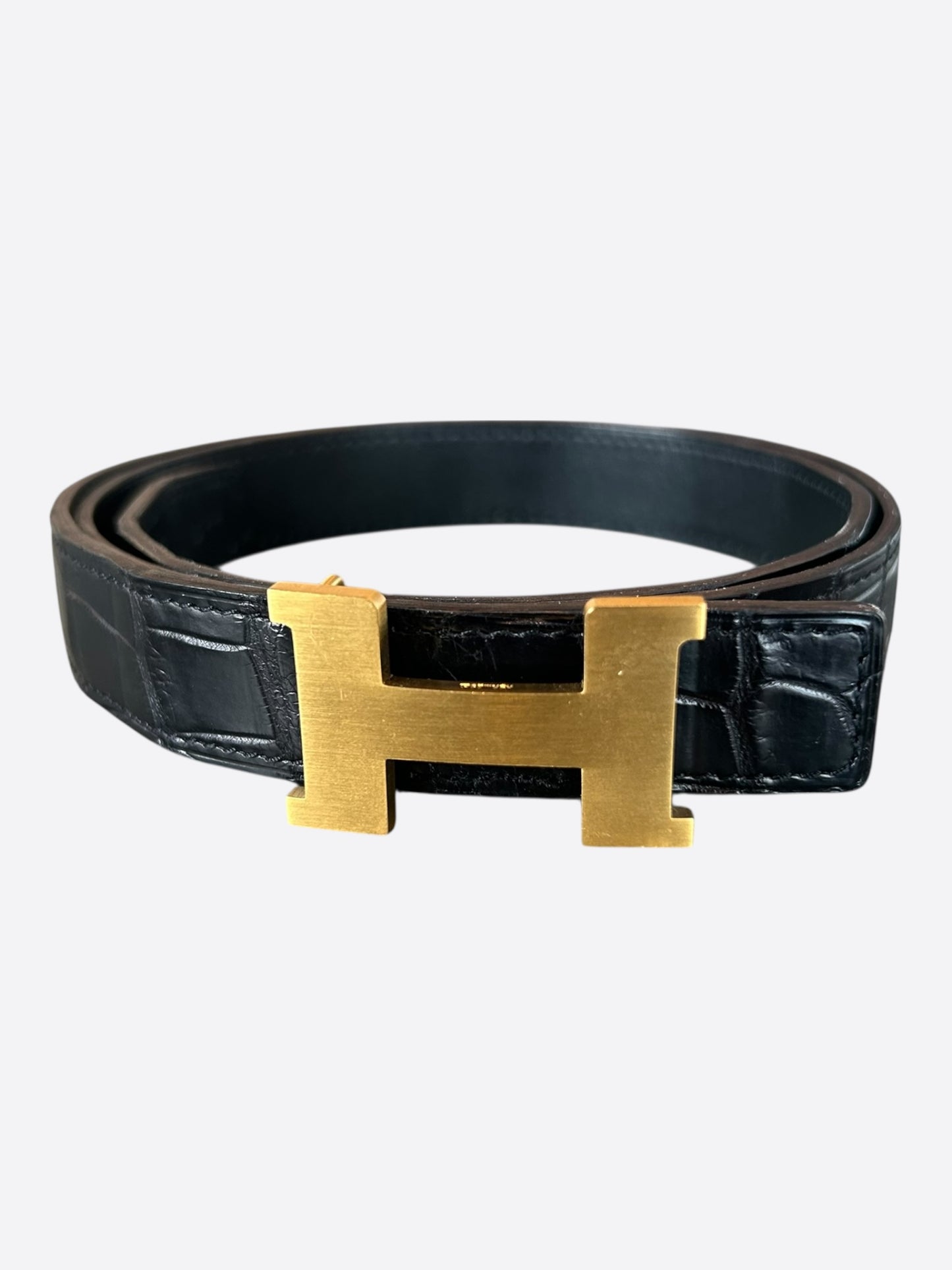 Hermes Black & Gold Crocodile Constance Belt