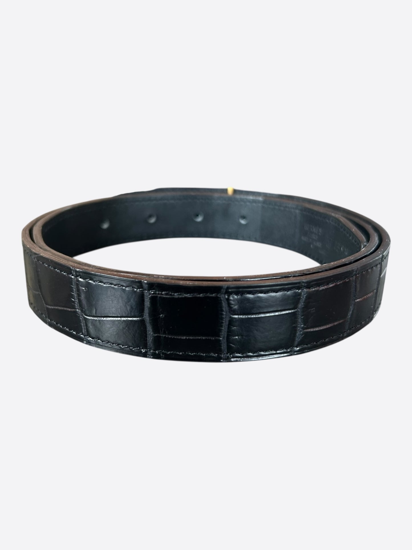 Hermes Black & Gold Crocodile Constance Belt