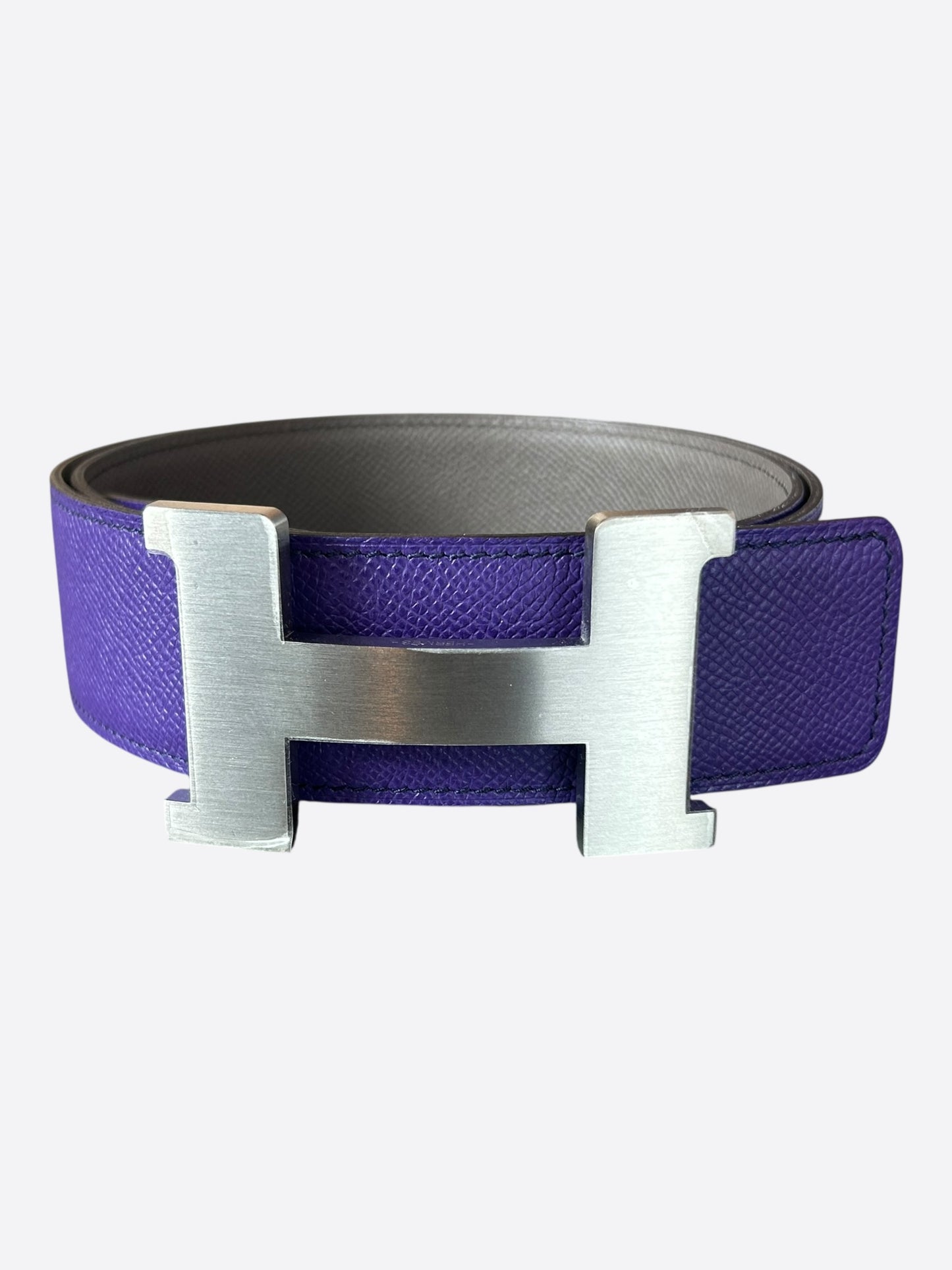 Hermes Purple & Grey Palladium Constance Reversible Belt