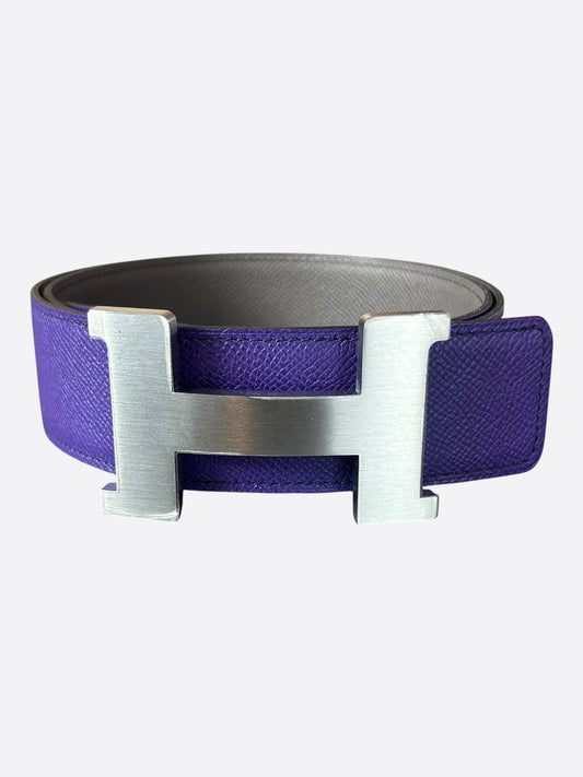 Hermes Purple & Grey Palladium Constance Reversible Belt