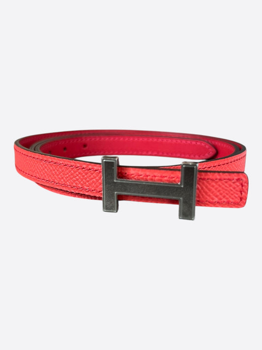 Hermes Pink Epsom & Palladium Mini Constance Belt