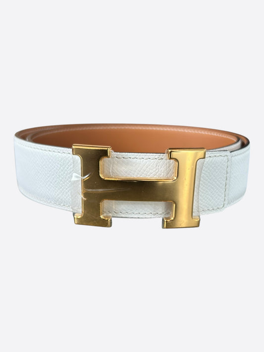 Hermes White & Brown Gold Constance Reversible Belt