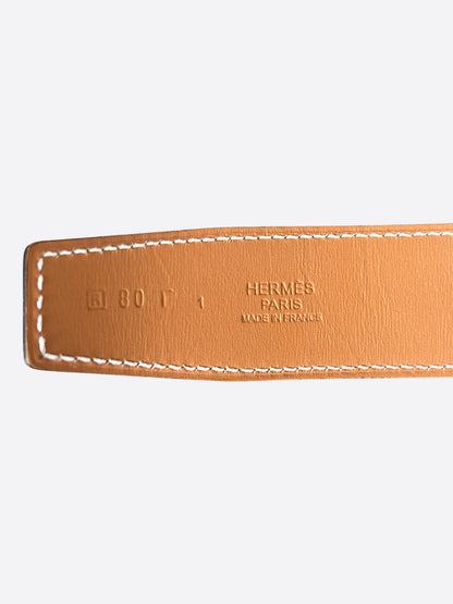 Hermes White & Brown Gold Constance Reversible Belt