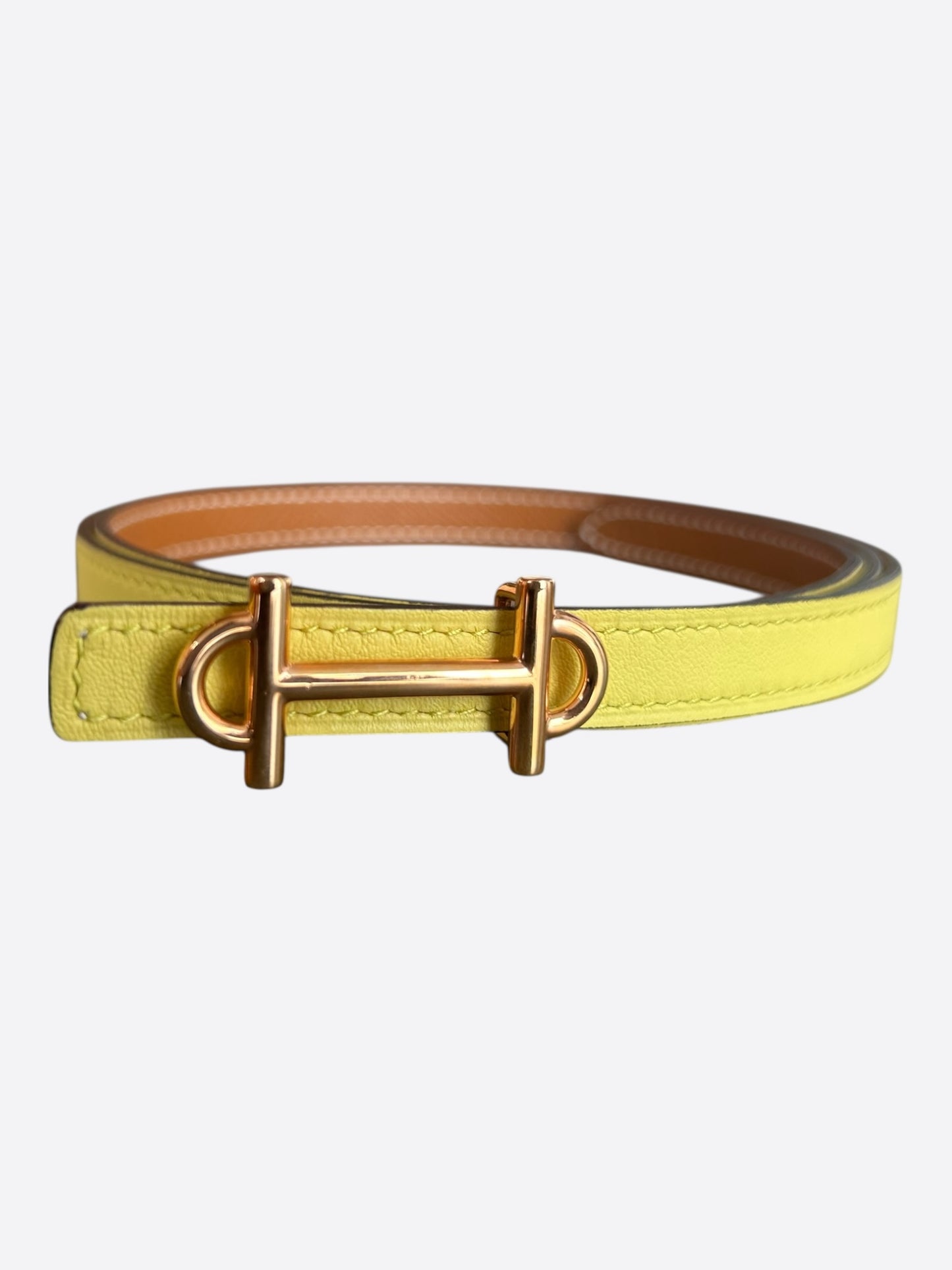Hermes Yellow & Brown Gold Mini Gamma Reversible Belt