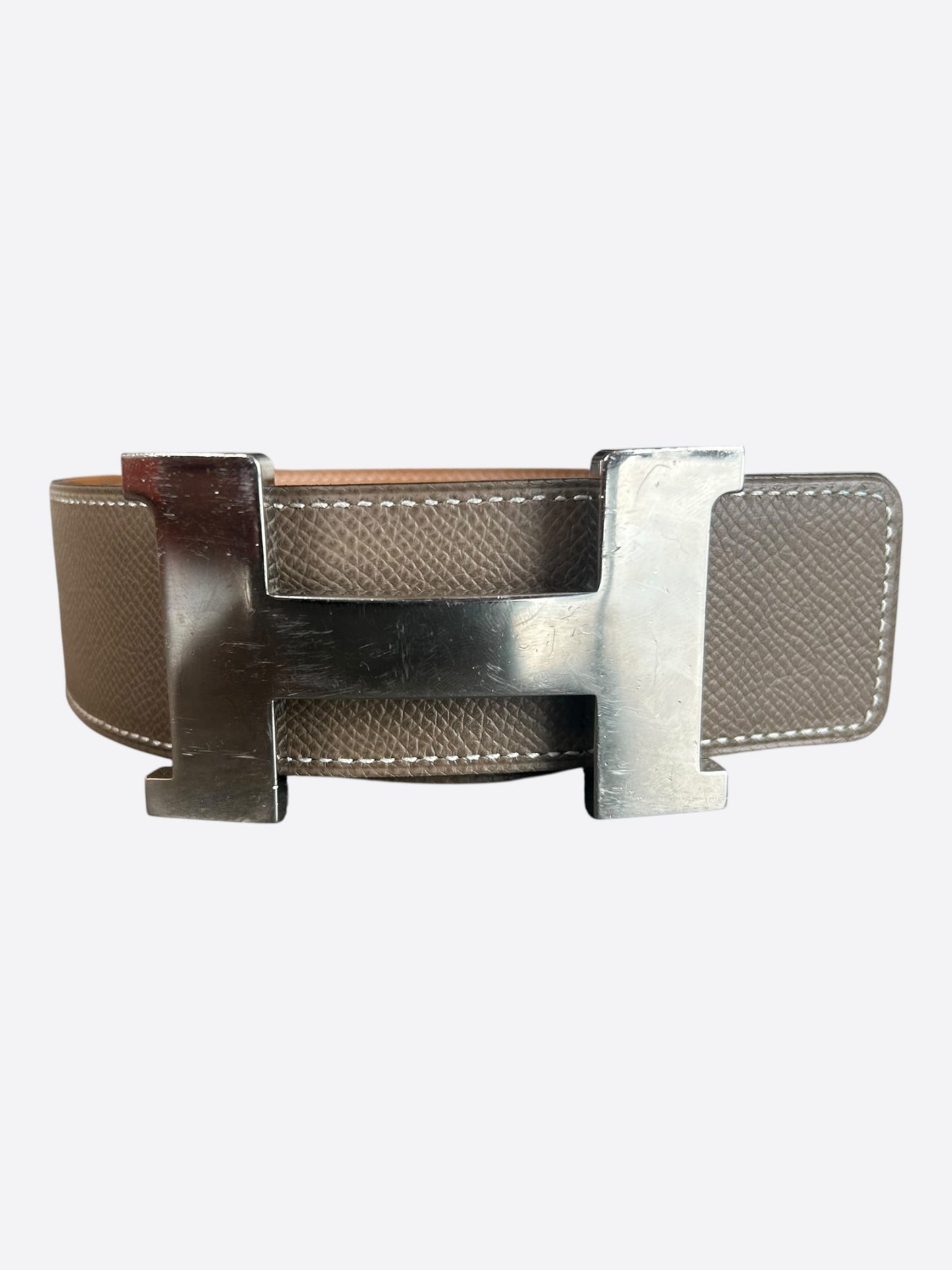 Hermes Etopue & Brown Palladium Reversible H Belt