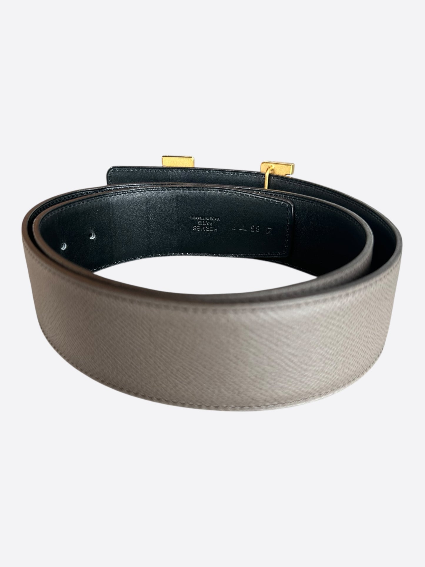 Hermes Etoupe & Black Gold Reversible Constance Belt