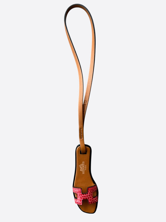 Hermes Brown & Red Lizard Mini Oran Sandal Bag Charm