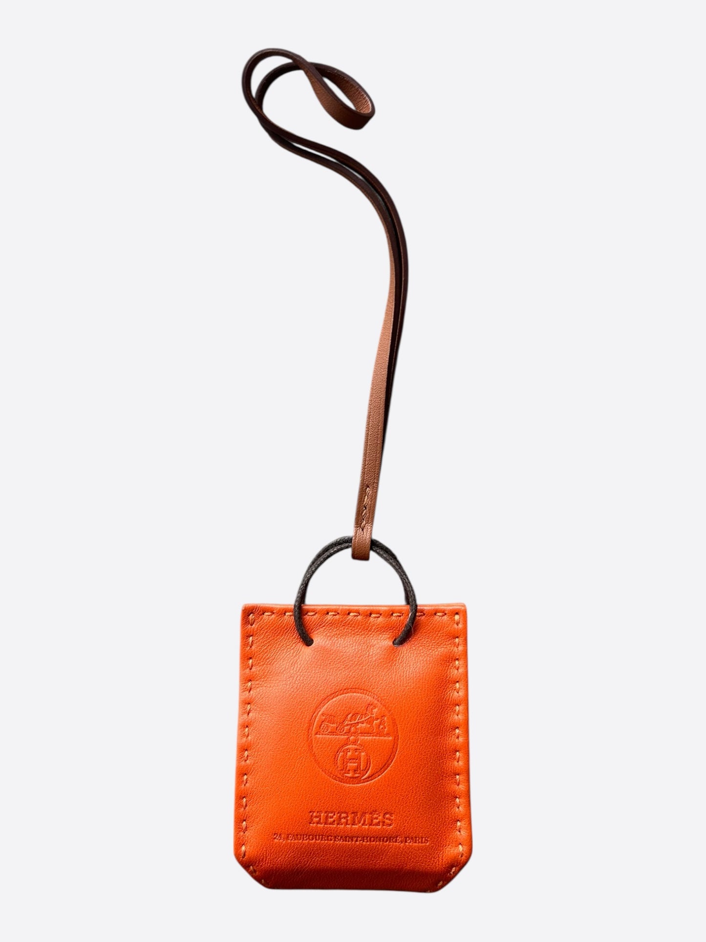 Hermes Orange Mini Shopping Bag Charm
