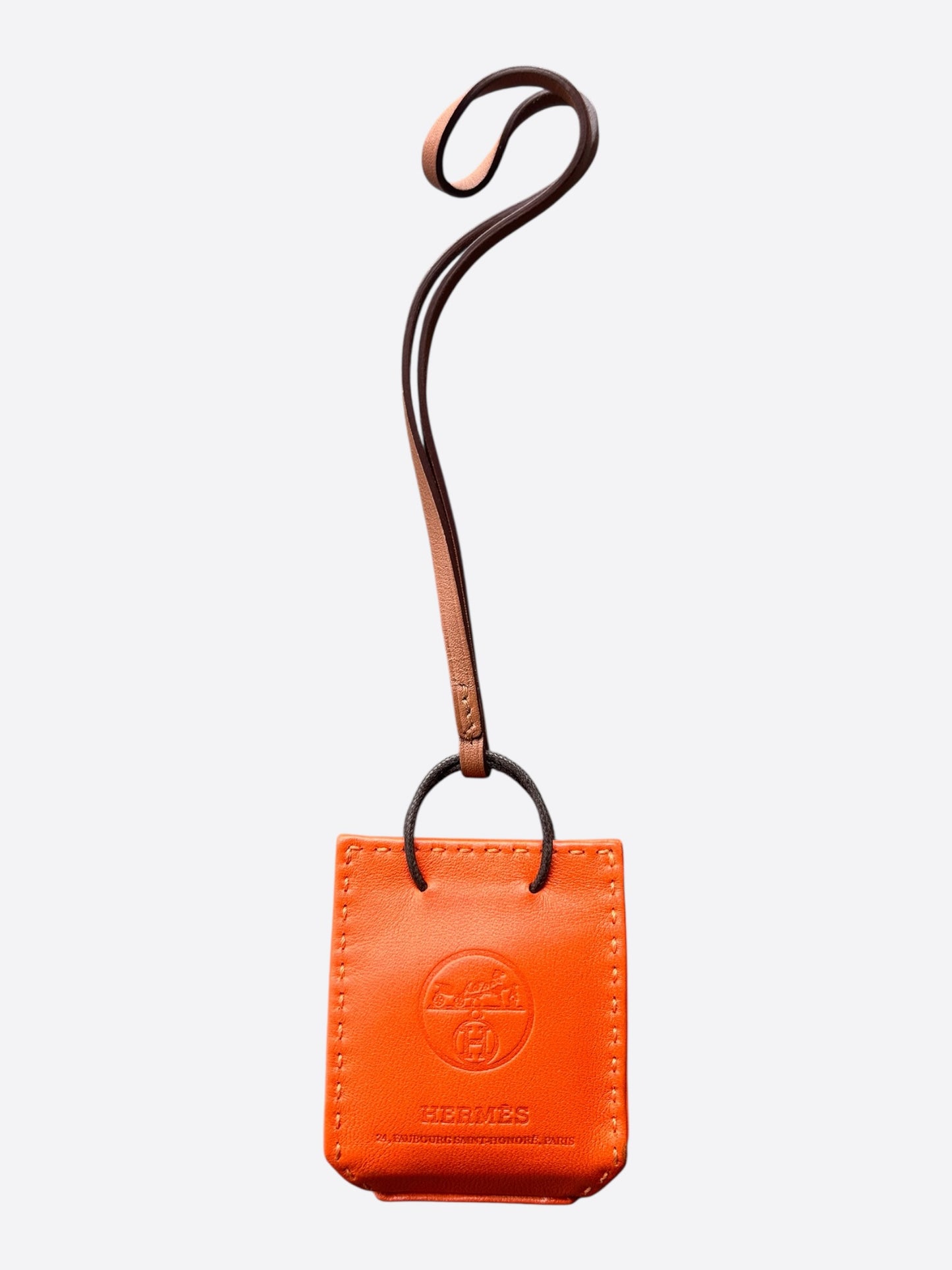 Hermes Orange Mini Shopping Bag Charm