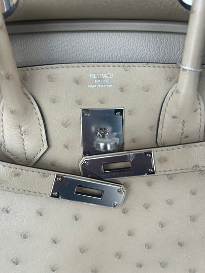 Hermes Cream Ostrich & Palladium Hardware Birkin 30