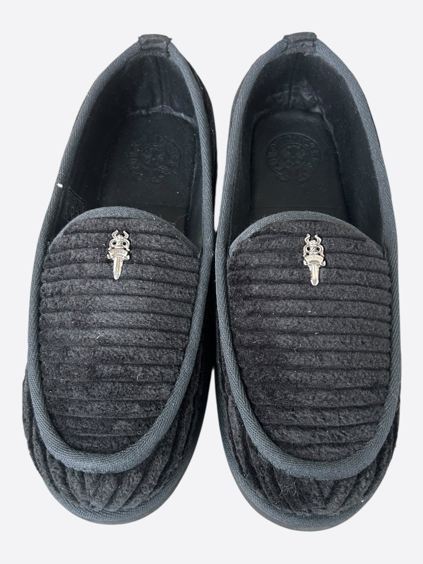 Chrome Hearts Black Corduroy Dagger Slippers