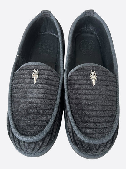 Chrome Hearts Black Corduroy Dagger Slippers