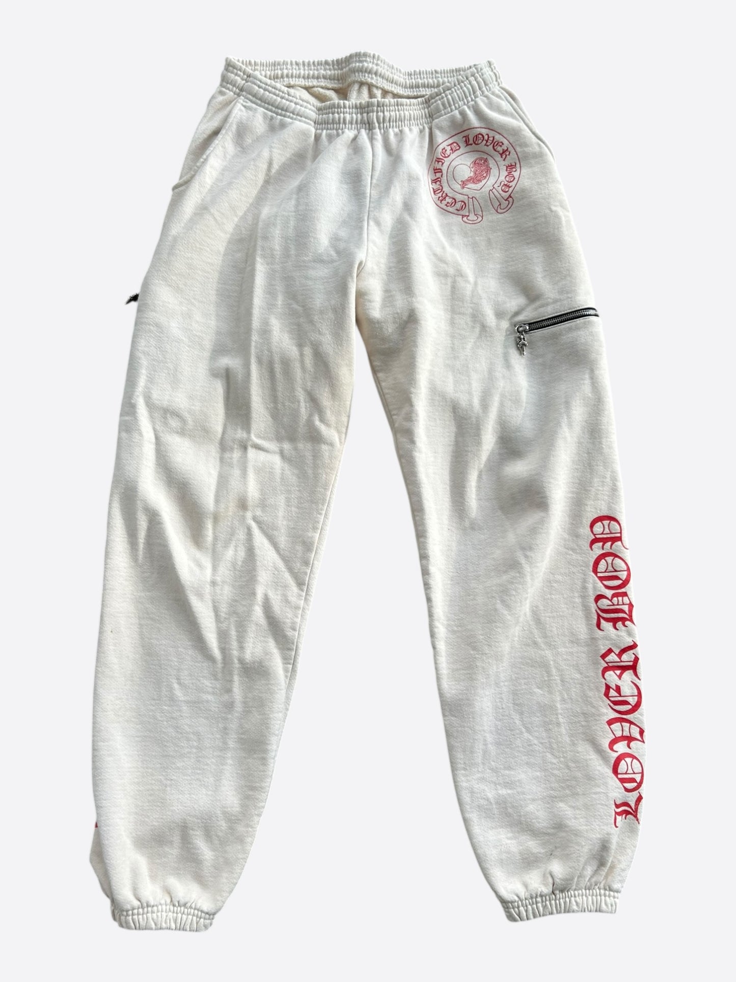 Chrome Hearts Drake Cream & Pink Certified Chrome Cross Logo Sweatpants