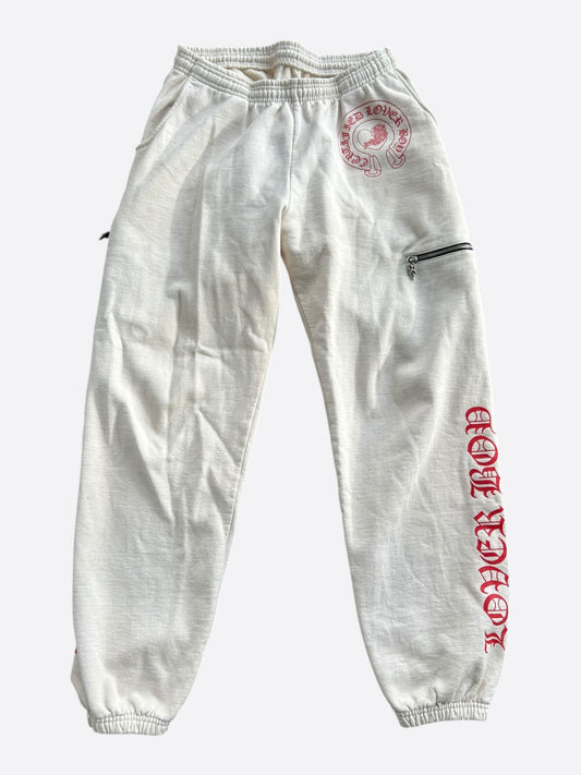 Chrome Hearts Drake Cream & Pink Certified Chrome Cross Logo Sweatpants