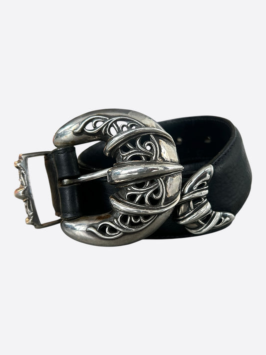 Chrome Hearts Black & Silver 3 Piece Talon Leather Belt