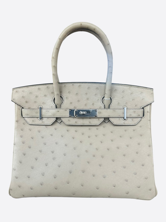 Hermes Cream Ostrich & Palladium Hardware Birkin 30