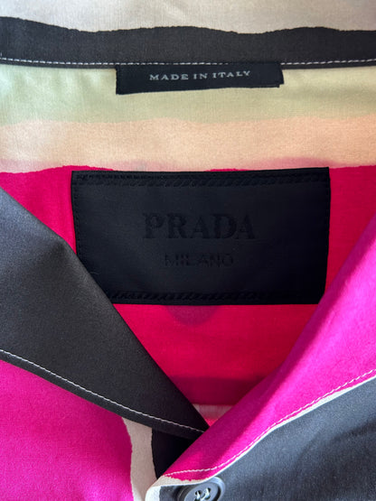Prada Pink & Multicolor Striped Logo Button Up Shirt