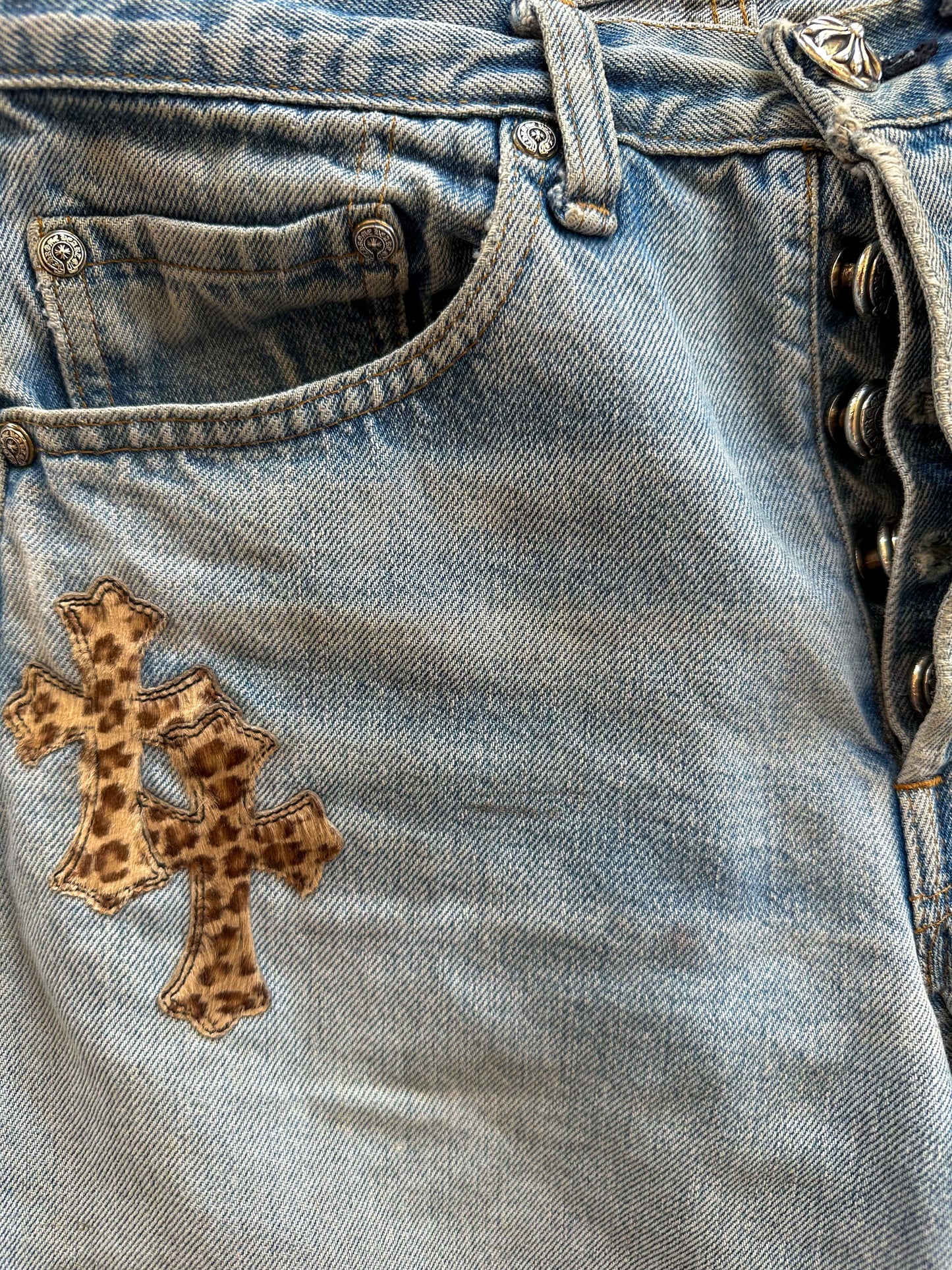 Chrome Hearts Levis Blue Cheetah Patch Women's Jeans