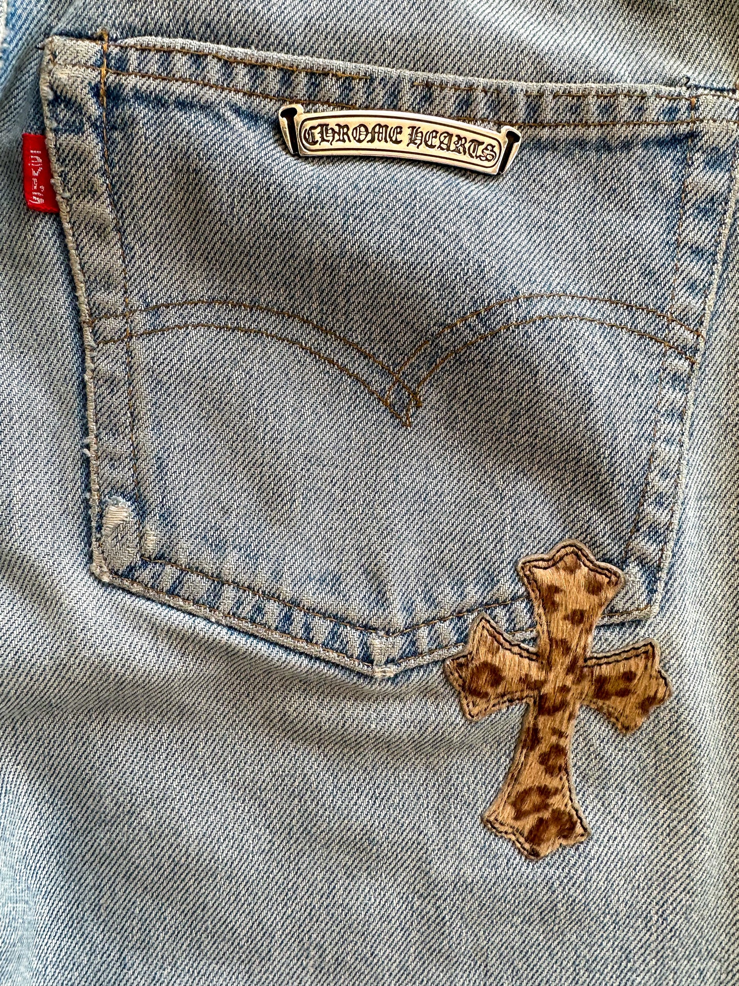 Chrome Hearts Levis Blue Cheetah Patch Women's Jeans