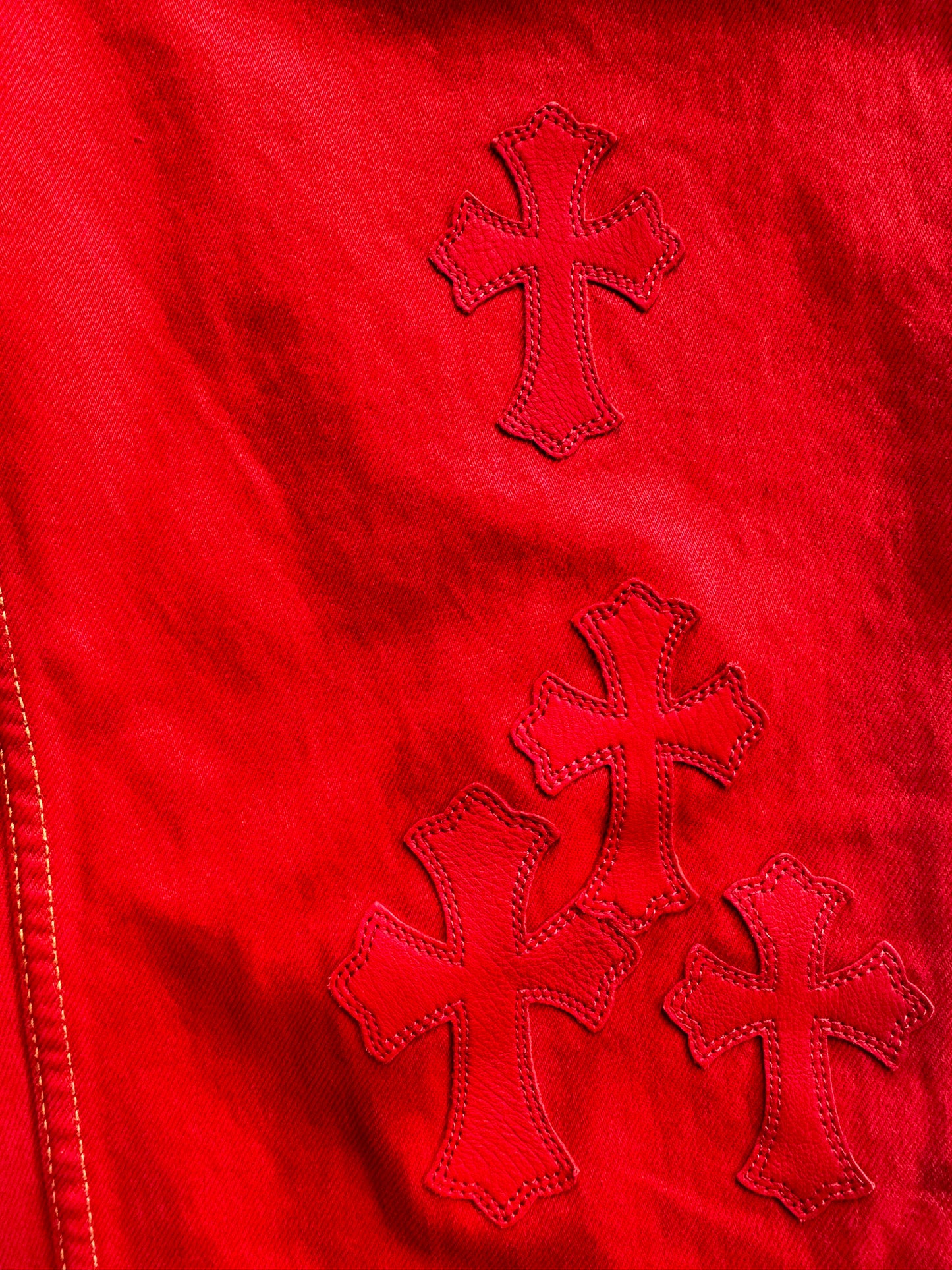 Chrome Hearts Red Large Cross Patch Jeans