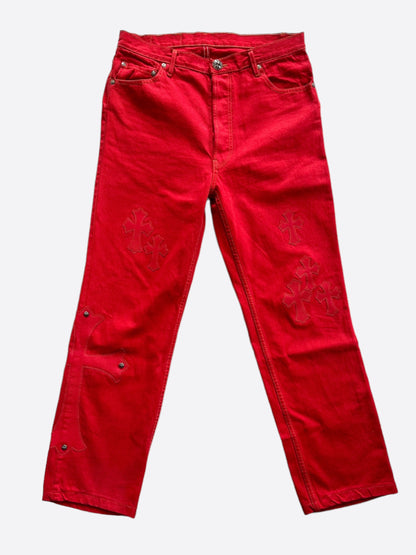 Chrome Hearts Red Large Cross Patch Jeans