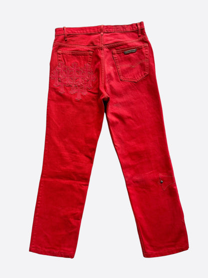 Chrome Hearts Red Large Cross Patch Jeans