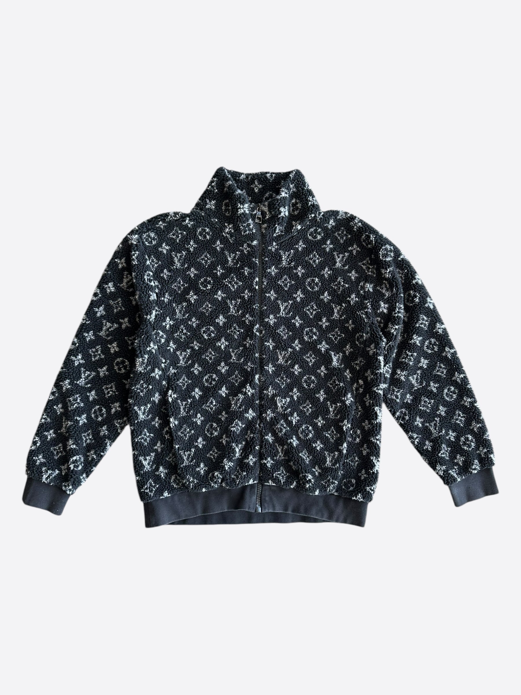 Louis Vuitton Black & Grey Monogram Fleece Zip Up Jacket