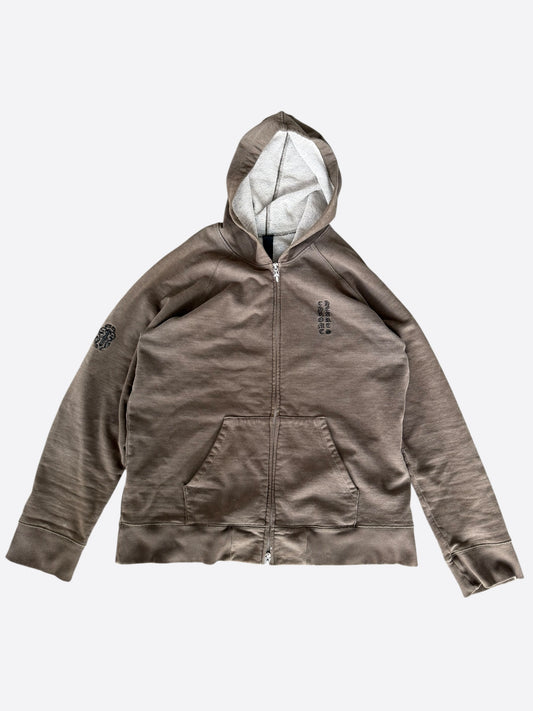 Chrome Hearts Olive & Black Embroidered Dagger Logo Zip Up Hoodie