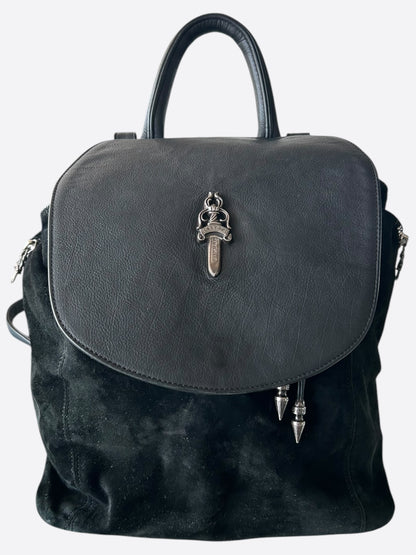 Chrome Hearts Black Leather & Suede Bucket Backpack