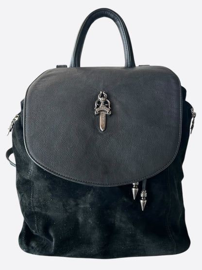 Chrome Hearts Black Leather & Suede Bucket Backpack