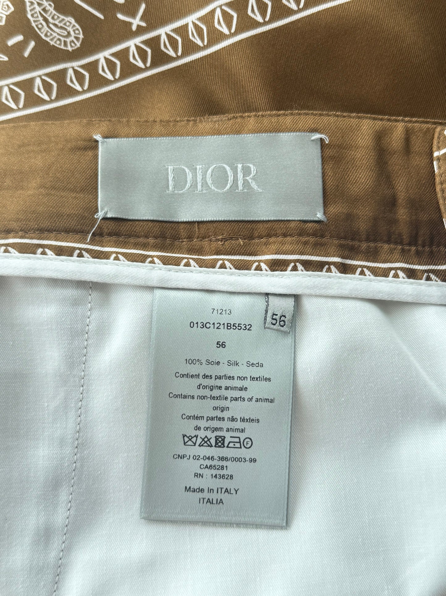 Dior Cactus Jack Brown & White Diamond Bandana Print Silk Shorts