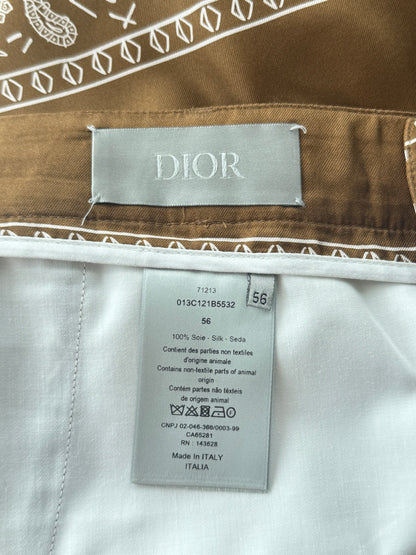 Dior Cactus Jack Brown & White Diamond Bandana Print Silk Shorts