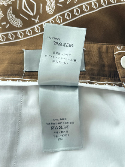Dior Cactus Jack Brown & White Diamond Bandana Print Silk Shorts