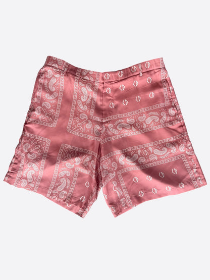 Dior Cactus Jack Pink & White Diamond Bandana Print Silk Shorts