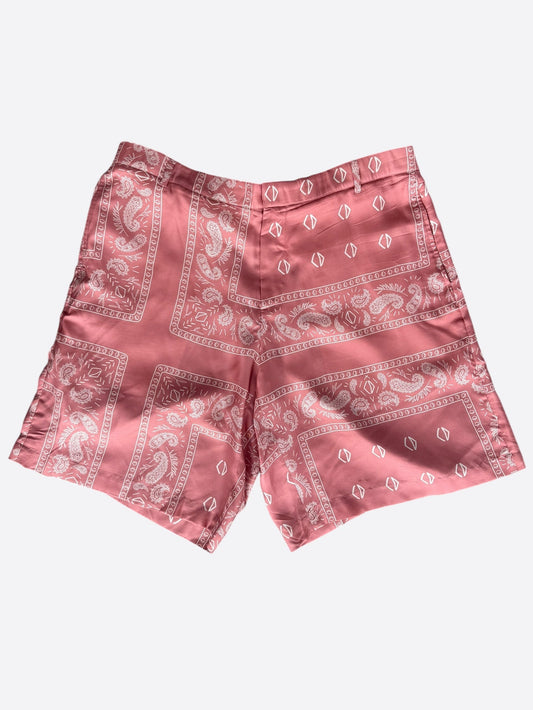 Dior Cactus Jack Pink & White Diamond Bandana Print Silk Shorts