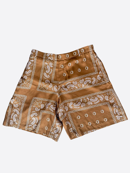 Dior Cactus Jack Brown & White Diamond Bandana Print Silk Shorts