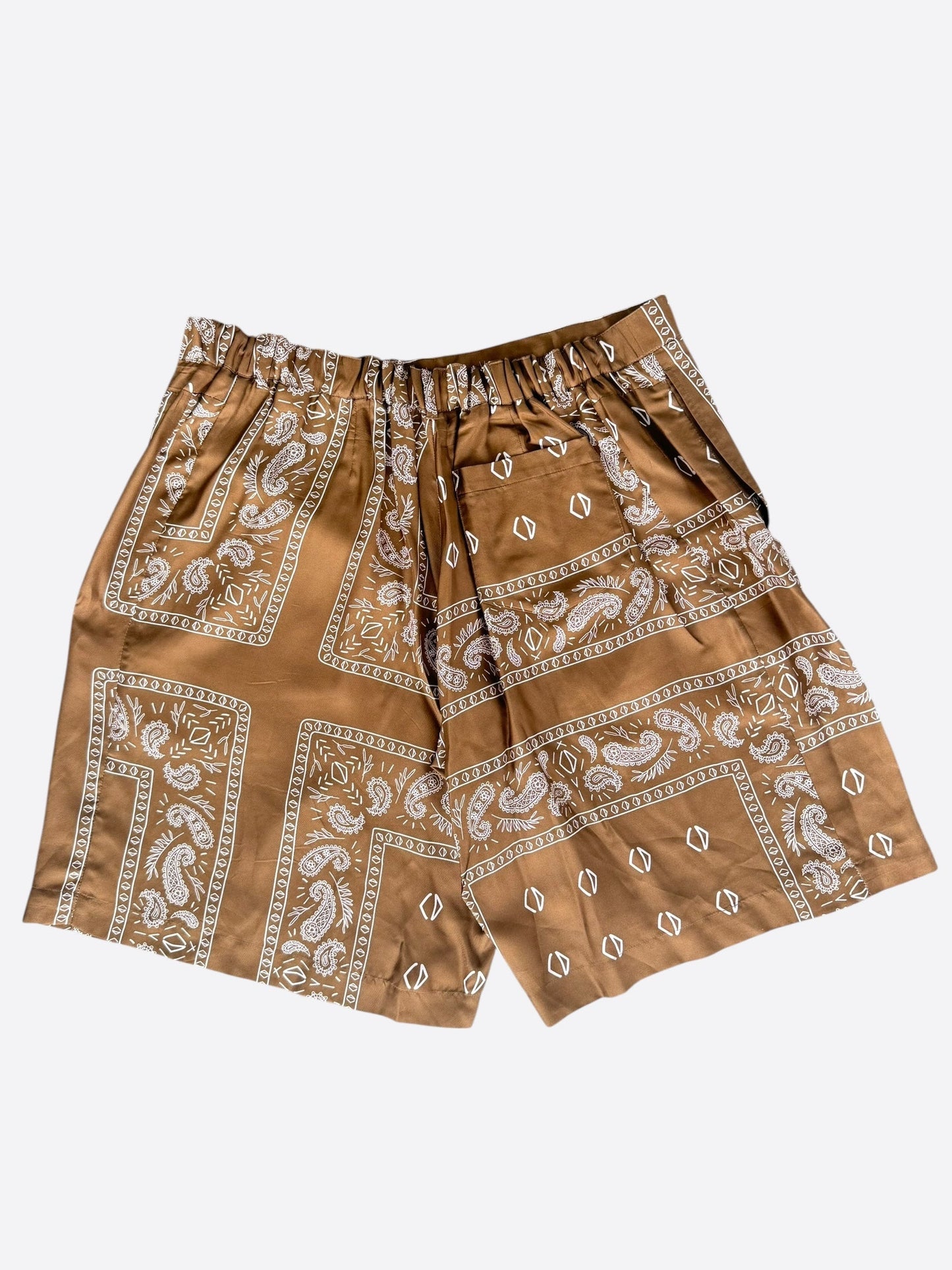 Dior Cactus Jack Brown & White Diamond Bandana Print Silk Shorts