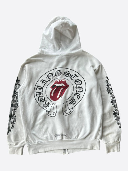 Chrome Hearts White & Black Rolling Stones Horseshoe Logo Zip Up Hoodie