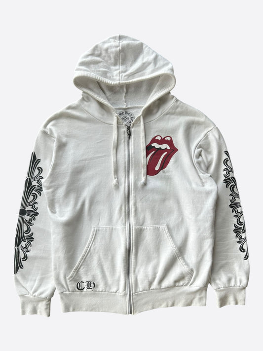 Chrome Hearts White & Black Rolling Stones Horseshoe Logo Zip Up Hoodie