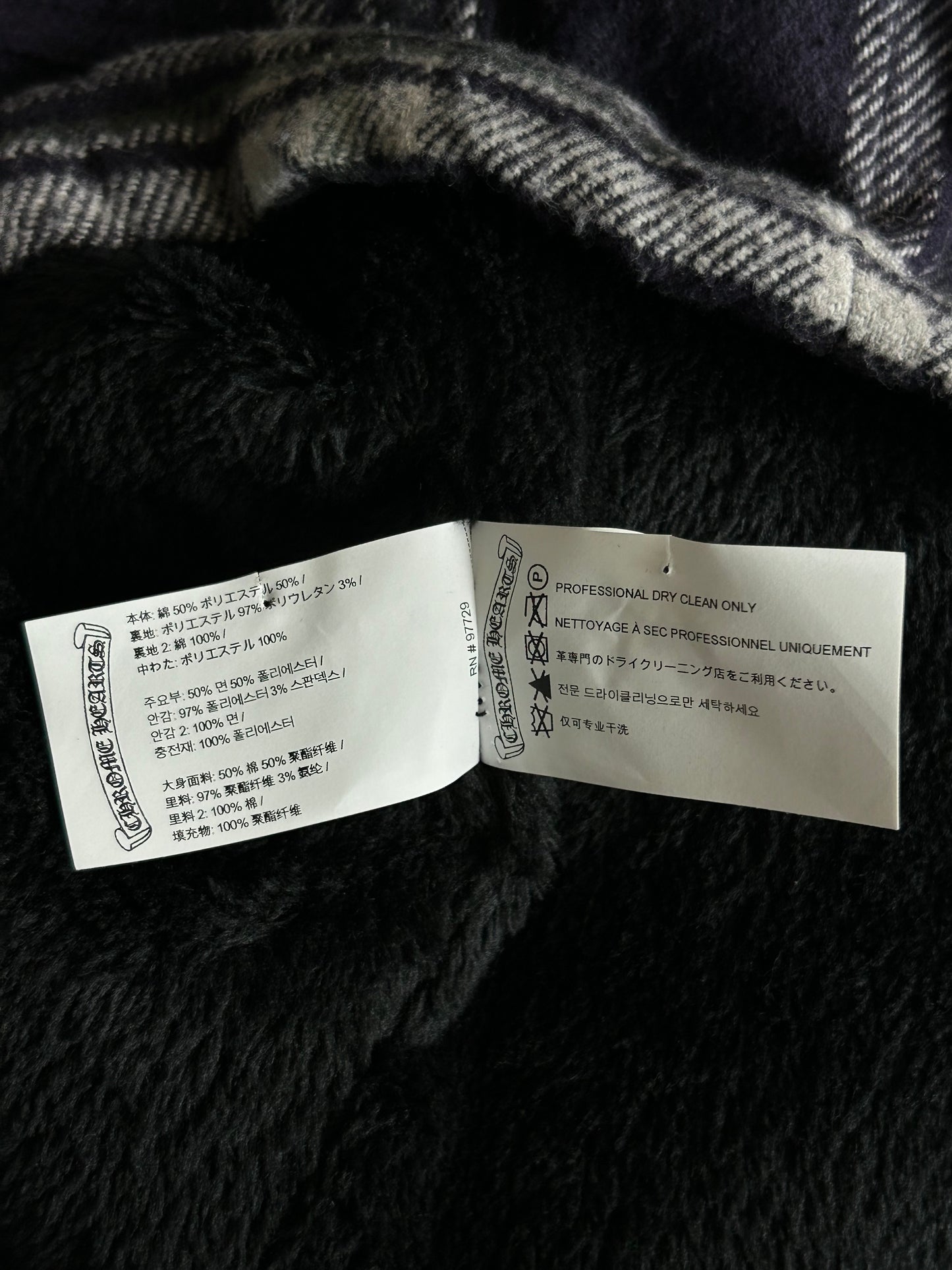 Chrome Hearts Navy & Green Plaid Sherpa Jacket